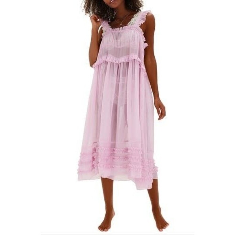 Intimately Free People Moon Phase Midi Slip Dress Ruffle Swingy Sheer M 287886